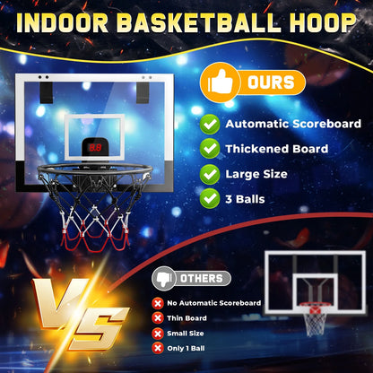 JoyStone Indoor Basketball Hoop Set with 3 Balls, Pro Mini Basketball Hoop for Door with Electronic Scoreboard for Kids & Adults