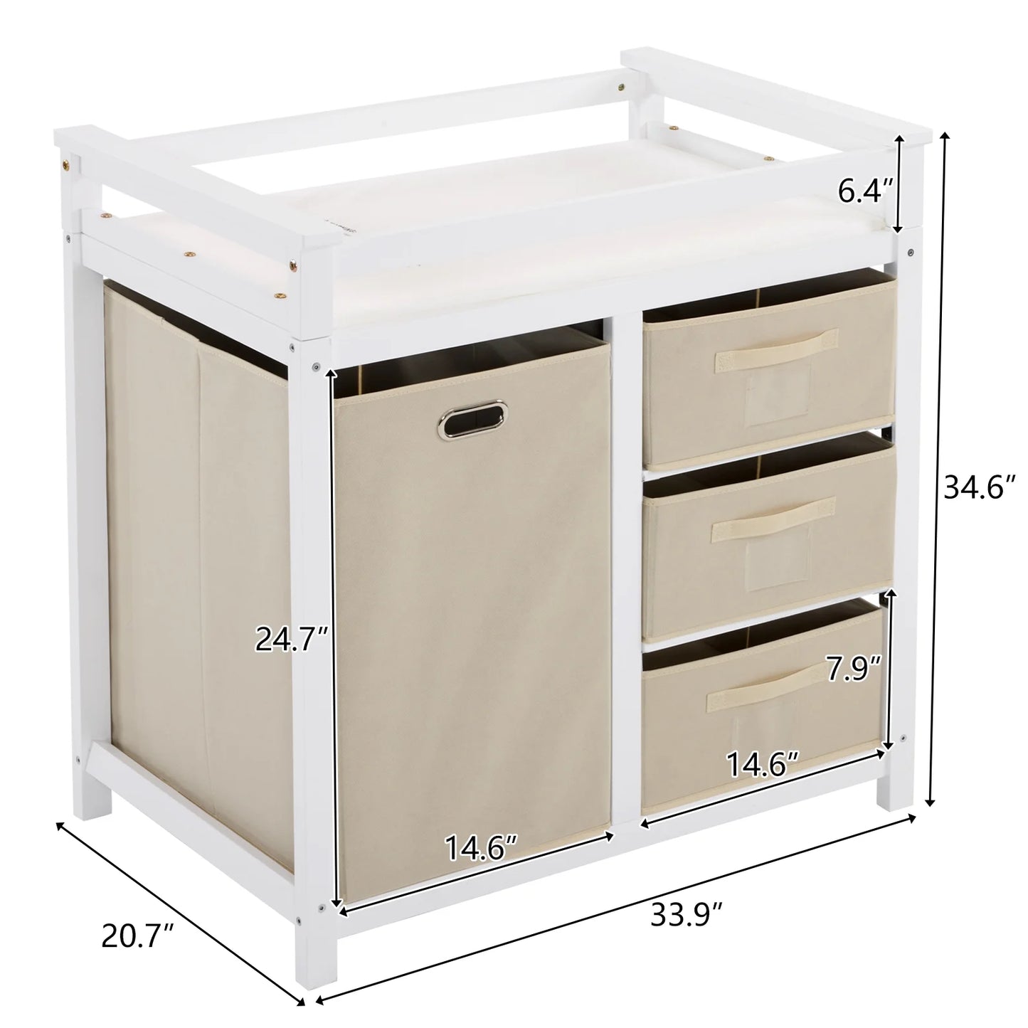 Ktaxon Baby Changing Table with 3 Storage Drawers, Baby Changing Station, Diaper Changing Station - White