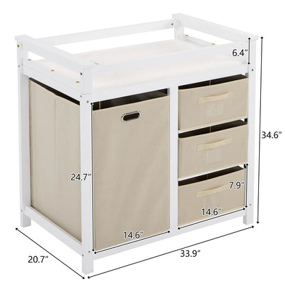 Ktaxon Baby Changing Table with 3 Storage Drawers, Baby Changing Station, Diaper Changing Station - White