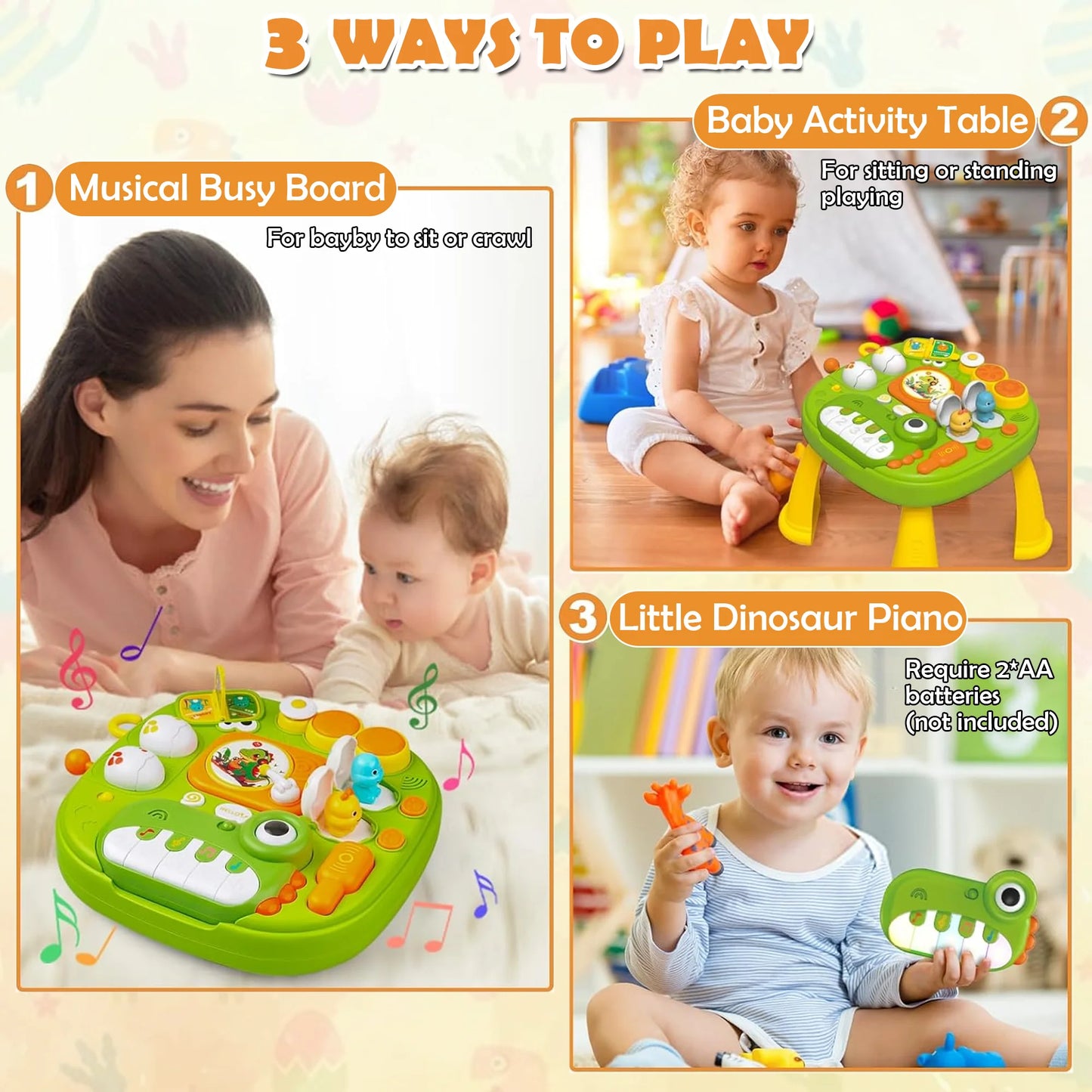 Richgv Baby Activity Center Learning Activity Table, Dinosaur Toy Musical Standing Play Table Baby Toy for 1 2 3 Year Boys Girls