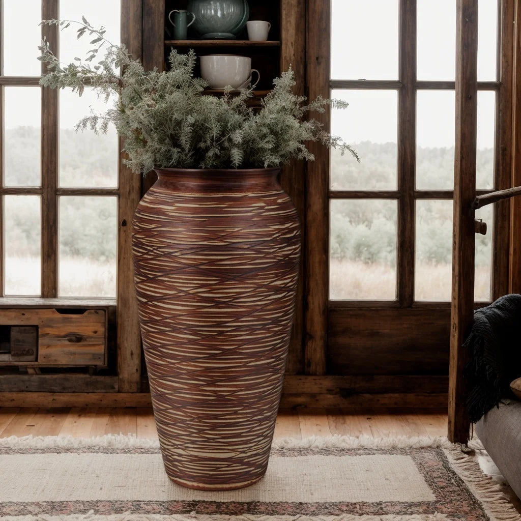 ORYNOVA Rustic Large Ceramic Floor Vase, 12 in Stain Resistant Vase for Home Decor,Tall Farmhouse Decorative Vase For Living Room,Entryway,Wedding Gift,Shelf Display