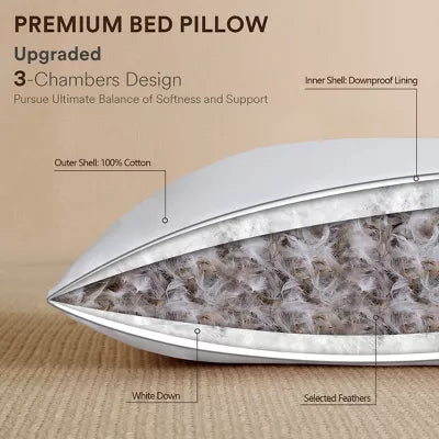 Inhand White Goose Down Feather Pillows, Hotel Collection Bed Pillows, Medium Firm Soft Support Pillow with 100% Cotton Fabric