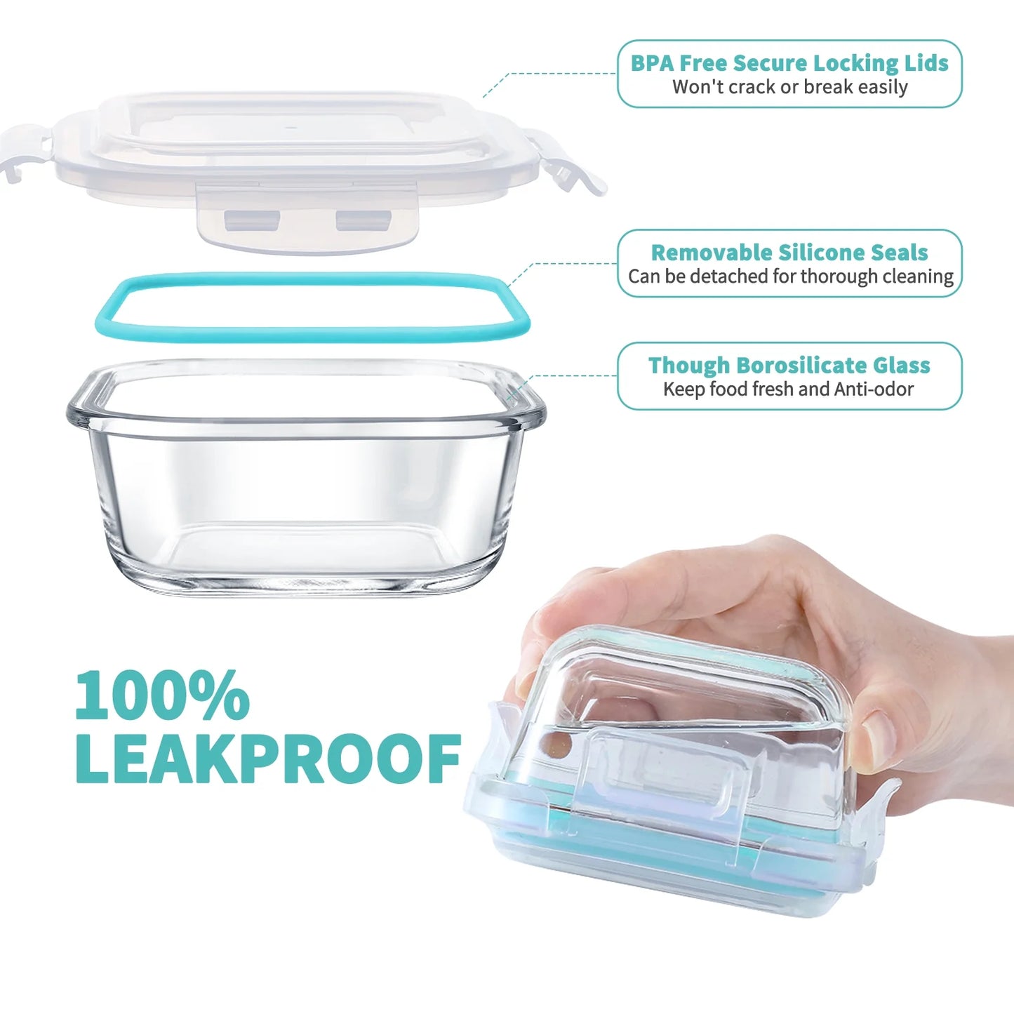 16 Pcs Glass Food Storage Containers , Meal Prep , Airtight Bento Boxes with Leak Proof Locking Lids, for Microwave, Oven, Freezer and Dishwasher, BPA Free