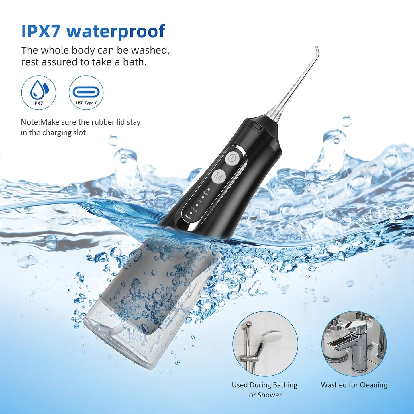 300ML Water Dental Flosser Cordless for Teeth, LCD Display Portable Water Flosser Cleaner Picks with 9 Modes 8 Jet Tips, IPX7 Waterproof Electric Flosser Oral Irrigator for Home Travel Office