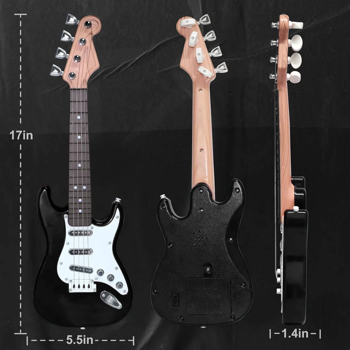 ARCTICICE 17in Guitar Toy for Kids with 4 Strings Portable Electronic Guitar Musical Instrument Toy for Ages 3-12 Children Birthday Present, Black