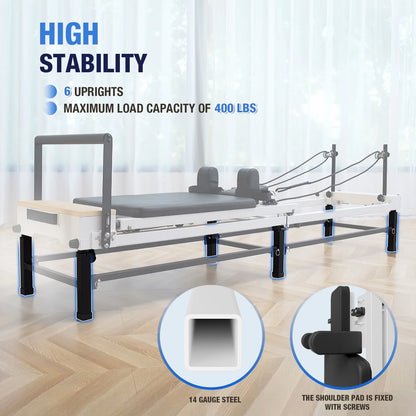 Syedee 90'' Foldable Pilates Equipment for Home Workouts,Balanced Body Pilates Reformer Machine for Home and Gym, Pilates Exercise Equipment with Jump Board, 220lbs resistance 5 Springs