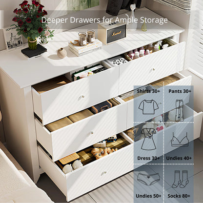 TrumanPick 6 Drawer Double White Dresser for Bedroom Wood Chest of Drawers for Living Room Entryway 47"x 17" x 33"