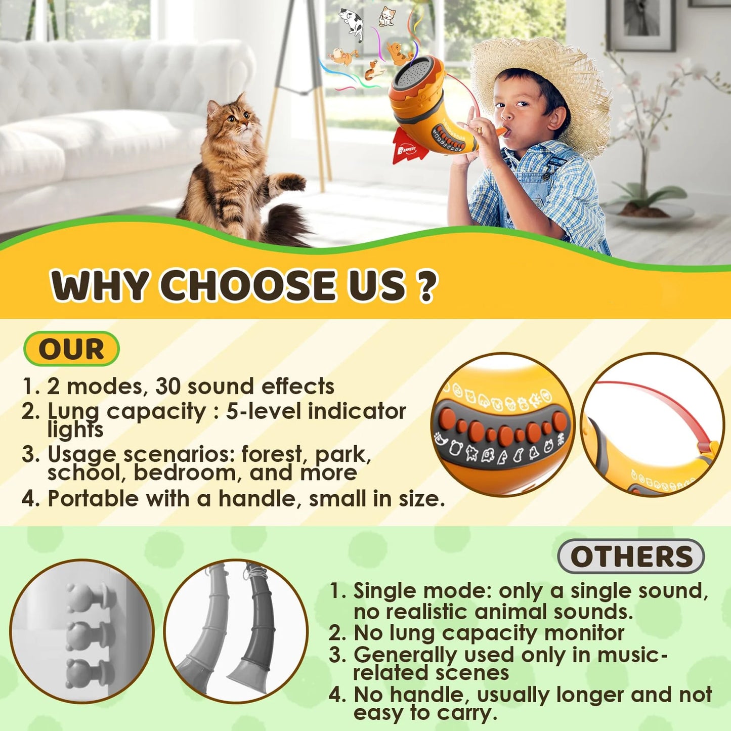 Richgv Animal Caller Toys for Kids, Hunting Toys Horn with 2 Modes 30 Realistic Animal Sounds, Outdoor Discovery Play Toy for Boys Girls 3-8 Year