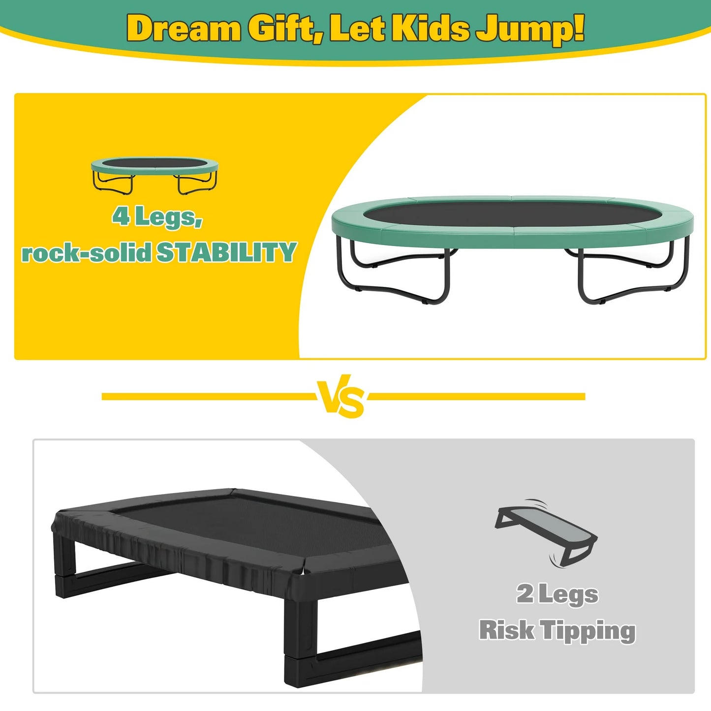 6FT Kids Trampoline with Swing, Horizontal Bar, SEGMART 4-in-1 Rectangle Toddler Trampoline with Enclosure Safety Net, Outdoor Indoor Backyard Recreational Trampoline for Kids, Toddlers, Baby, Green
