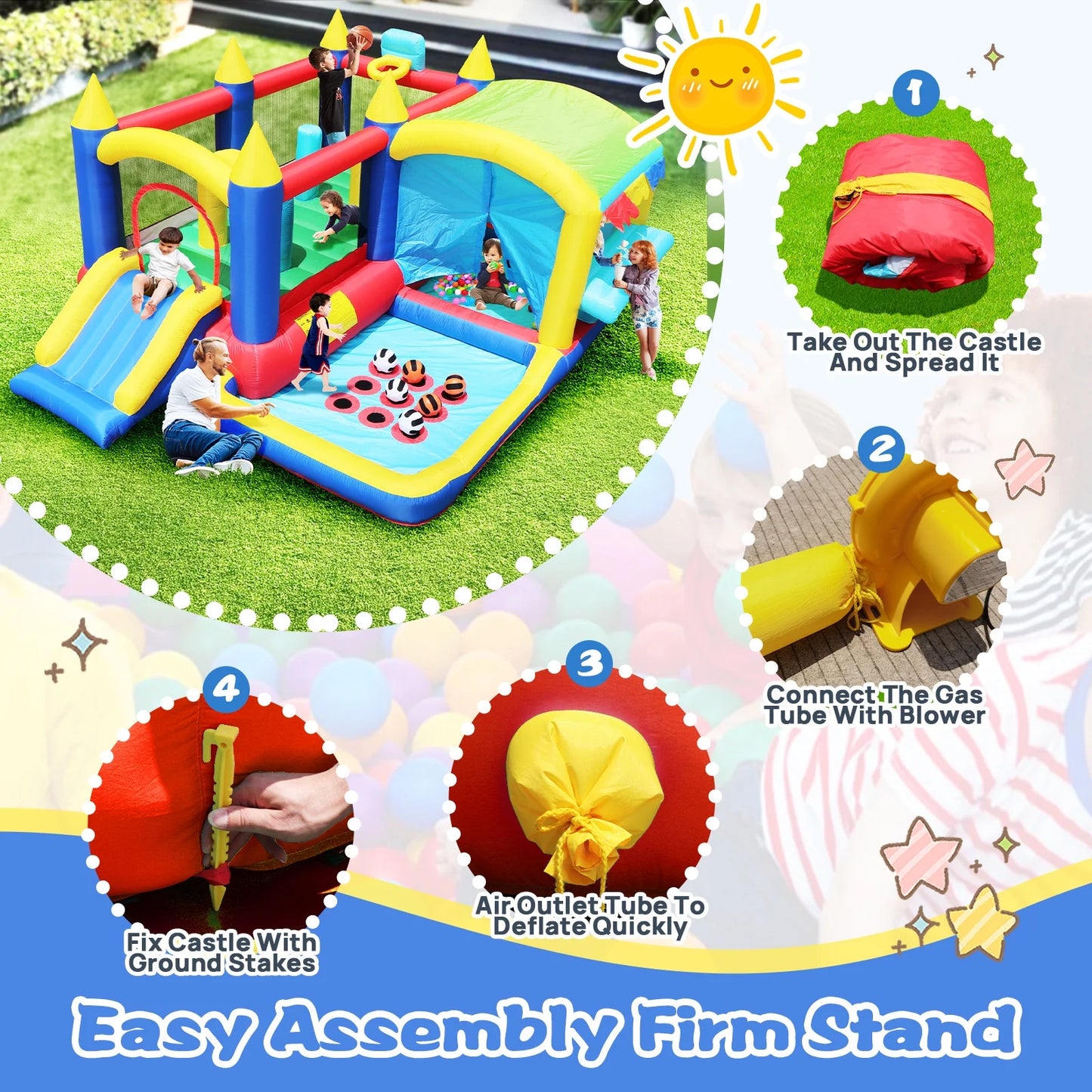 COCLUB Inflatable Bounce House, Bounce House for Kids 3-6 with Blower, Slide, Ball Pit, 50 Ocean Balls, Indoor/Outdoor Jump House for Birthday Party Gifts