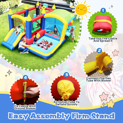 COCLUB Inflatable Bounce House, Bounce House for Kids 3-6 with Blower, Slide, Ball Pit, 50 Ocean Balls, Indoor/Outdoor Jump House for Birthday Party Gifts