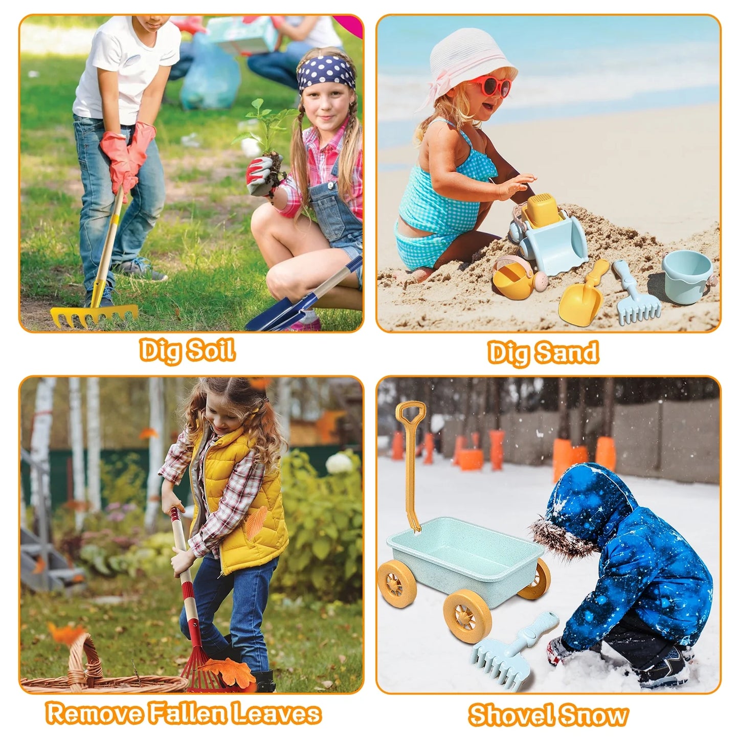 Kids Gardening Tools Set, 12pcs Outdoor Garden Toys with Wheelbarrow, Shovel, Rake, Leaf Rake, Gloves, Yard Beach Digging Pretend Toys for Boys Girls Age 3+