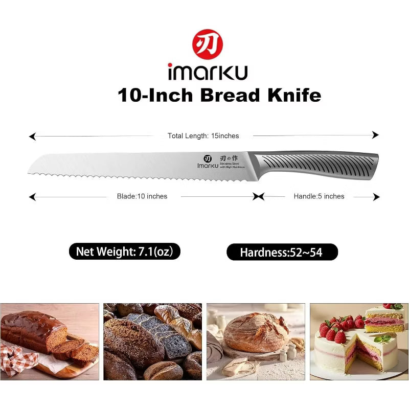 imarku Bread Knife, 10 inch Stainless Steel Cake Knife,Bread Knife for Homemade Bread Sourdough, Razor Sharp Blade, Baking & Birthday Gifts