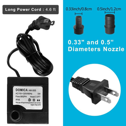 90 GPH Mini Submersible Pump, Small Fountain Pump (5W 350L/H) for water feature, Aquariums, Fish Tank, Tabletop Fountain, Pet Fountain, Indoor or Outdoor Pond Fountain