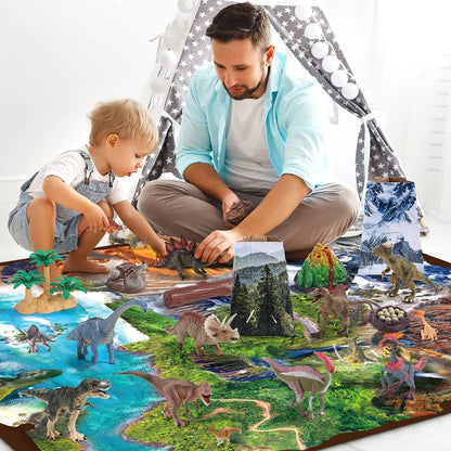 JoyStone 60Pcs Dinosaur Toys with Large Activity Play Mat, Dinosaur Figures Playset with Trees, T-Rex, Triceratops, Great Dinosaur Gift Toy for 3-7 Kids Toddlers