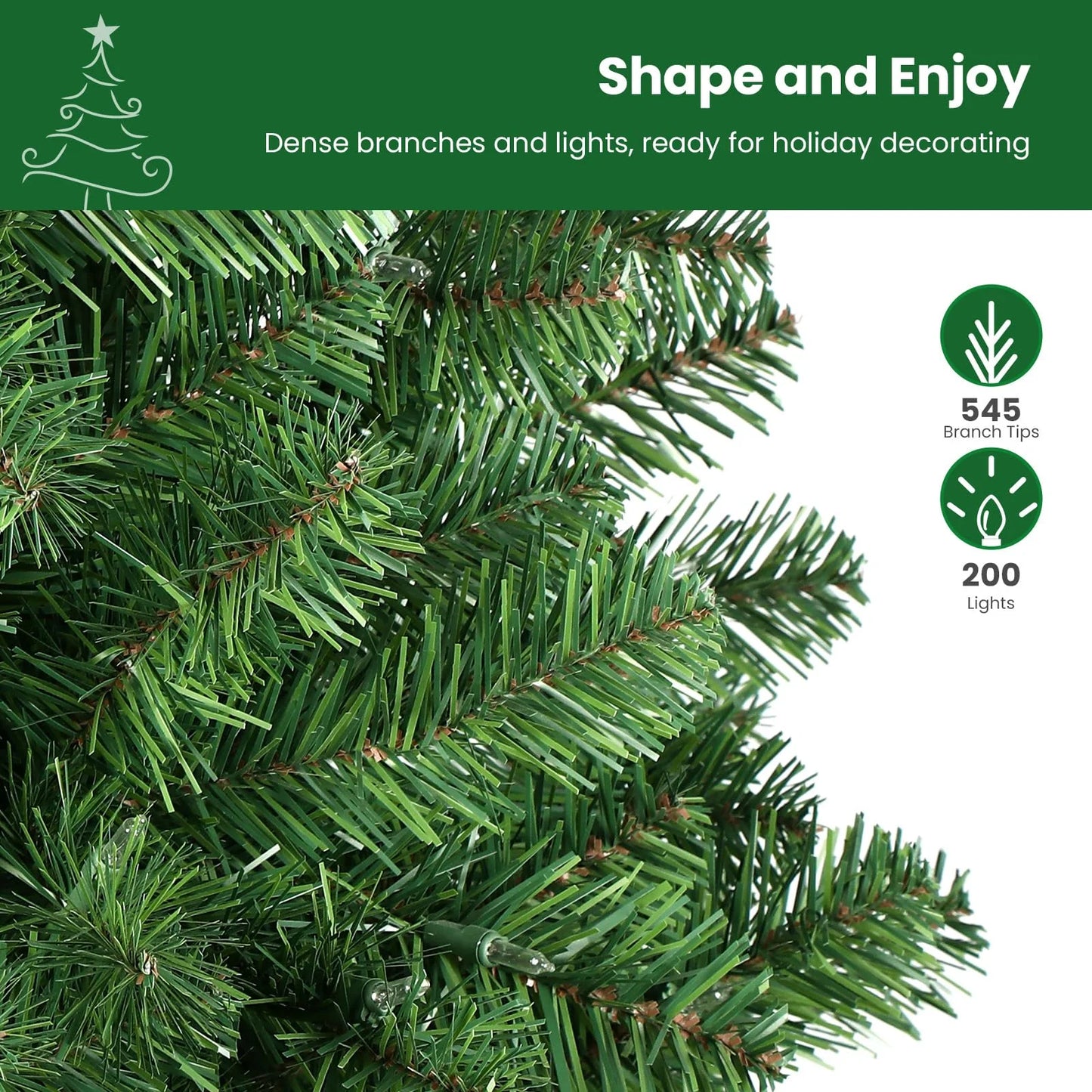 RTB-SHareconn 6.5ft Prelit Artificial Slim Pencil Christmas Tree w/ Warm White Lights, Full Branch Tips, Perfect Choice Decoration for Xmas Holiday