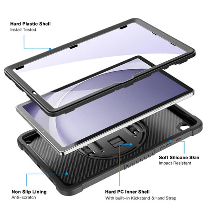 Cases for Samsung Galaxy Tab A9+/ A9 Plus 11" 2023, Shockproof Hard Duty Case with 360 Rotating Hand Strap & Stand, Shoulder Strap for SM-X210/ X216/ X218, Black