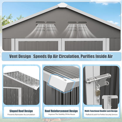 6' x 4' Outdoor Metal Storage Shed with Metal Base , Seizeen Tools Storage Shed, Galvanized Steel Garden Shed with Lockable Doors for Backyard, Patio, Lawn