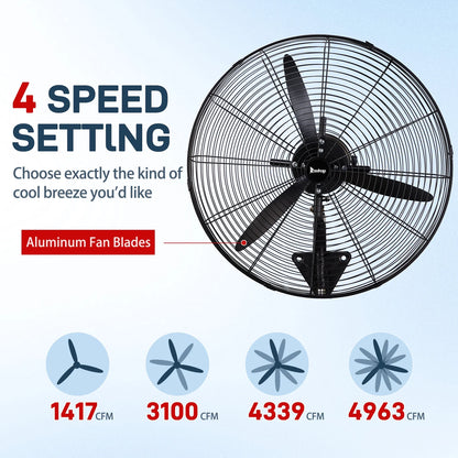 Ktaxon 20inch High Velocity Wall Mount Fan Oscillating,Industrial Fan with 4 Speed Ventilation,100% BLDC Copper Motor,4963CFM,,Heavy Duty Metal Fan for Outdoor, Indoor Use