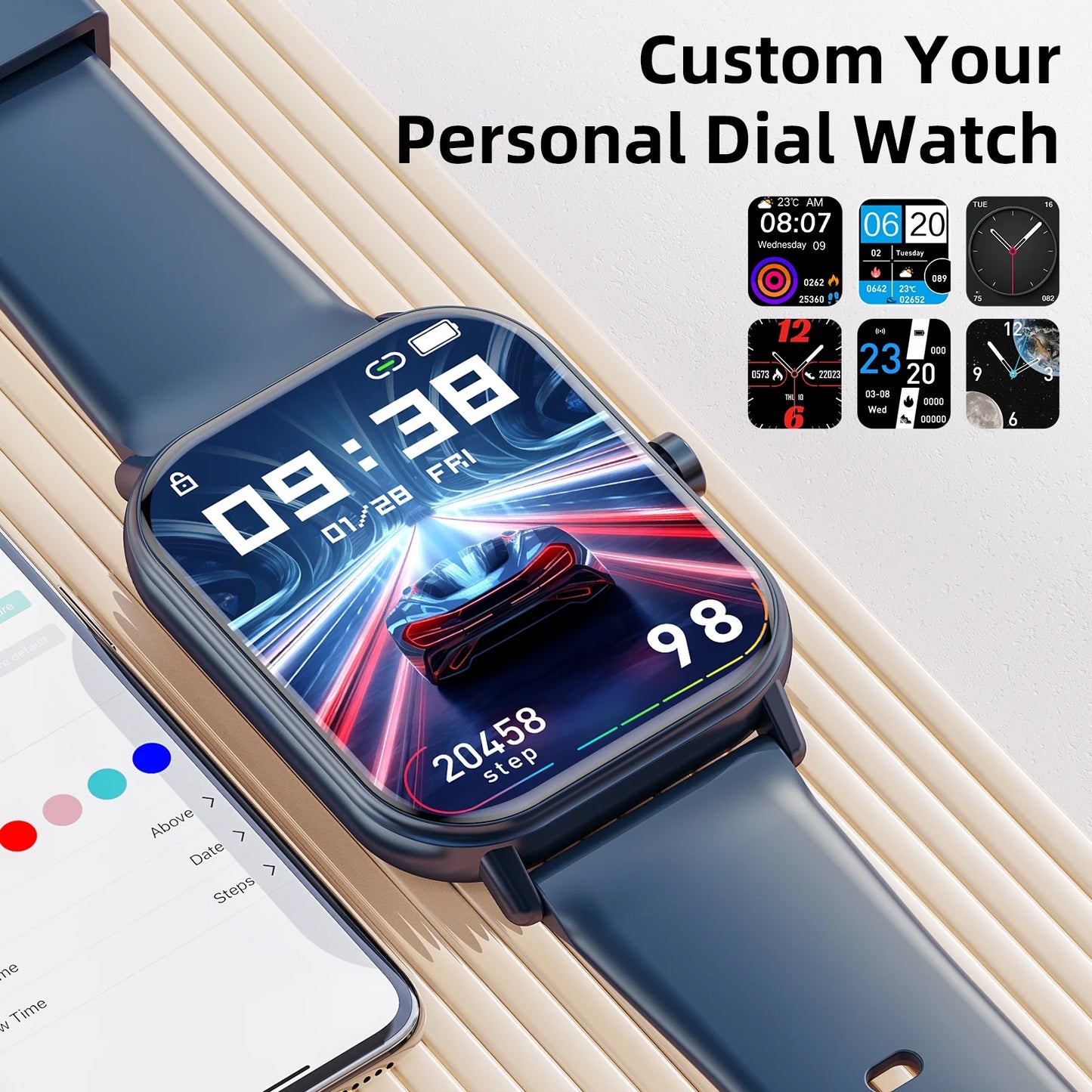 Mingdaln smartwatch for Android and Iphone Devices，1.85 Inches with Answer/Make Calls/100+ sport mode/IP68 Waterproof, with Activity Fitness Tracker for men and women (Blue)