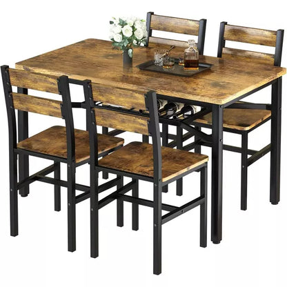 Hooseng Dining Table Set for 4, 5-Piece Kitchen Table Chairs Set, Rectangle Dining Room Table Set with Four Chairs and Wooden Table Top