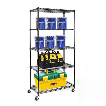 Ktaxon Commercial 5-Tier Storage Rack, Rolling Metal Garage Storage Shelves Black, 35''W x 18''D x 71''H, Capacity for 1250 lbs