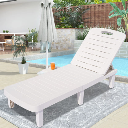 Patio Lounge Chair Set of 2, Adjustable Chaise with Side Table, Outdoor Lounger Recliner for Poolside, Patio, Backyard, Wood Texture Design | Waterproof | Easy to Assemble | Max Weight 330 lbs White