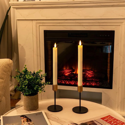 2PCS Real Wax Made Flameless Taper Candles with Remote and Timer, 9.6" Ivory Battery Operated Candle Stick Flickering, Led Taper Candles with Lifelike Flame for Valentine's Day Indo