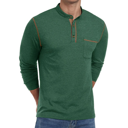 Thrilos Mens Henley Shirts Long Sleeve Casual Tops Lightweight Pullover Shirt Button Cotton T-Shirt with Pocket