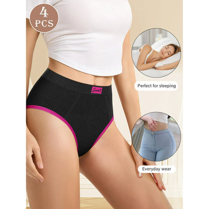 Meiyating Womens High Waisted Underwear Cotton Panties Soft Stretch Breathable Comfy Full Coverage Briefs 4 Pack
