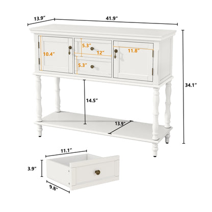 CBJCBJ 42"Wood Multifunctional Storage Console | 2-Drawer & 2-Door Entryway Organizer, Small Spaces 200lb White