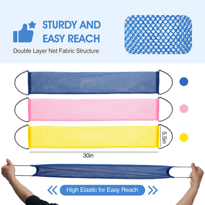 Okaka 3 Pcs African Net Bath Sponge Double Layer Exfoliating Washcloth Body Scrubber with Handle for Adult and Kids