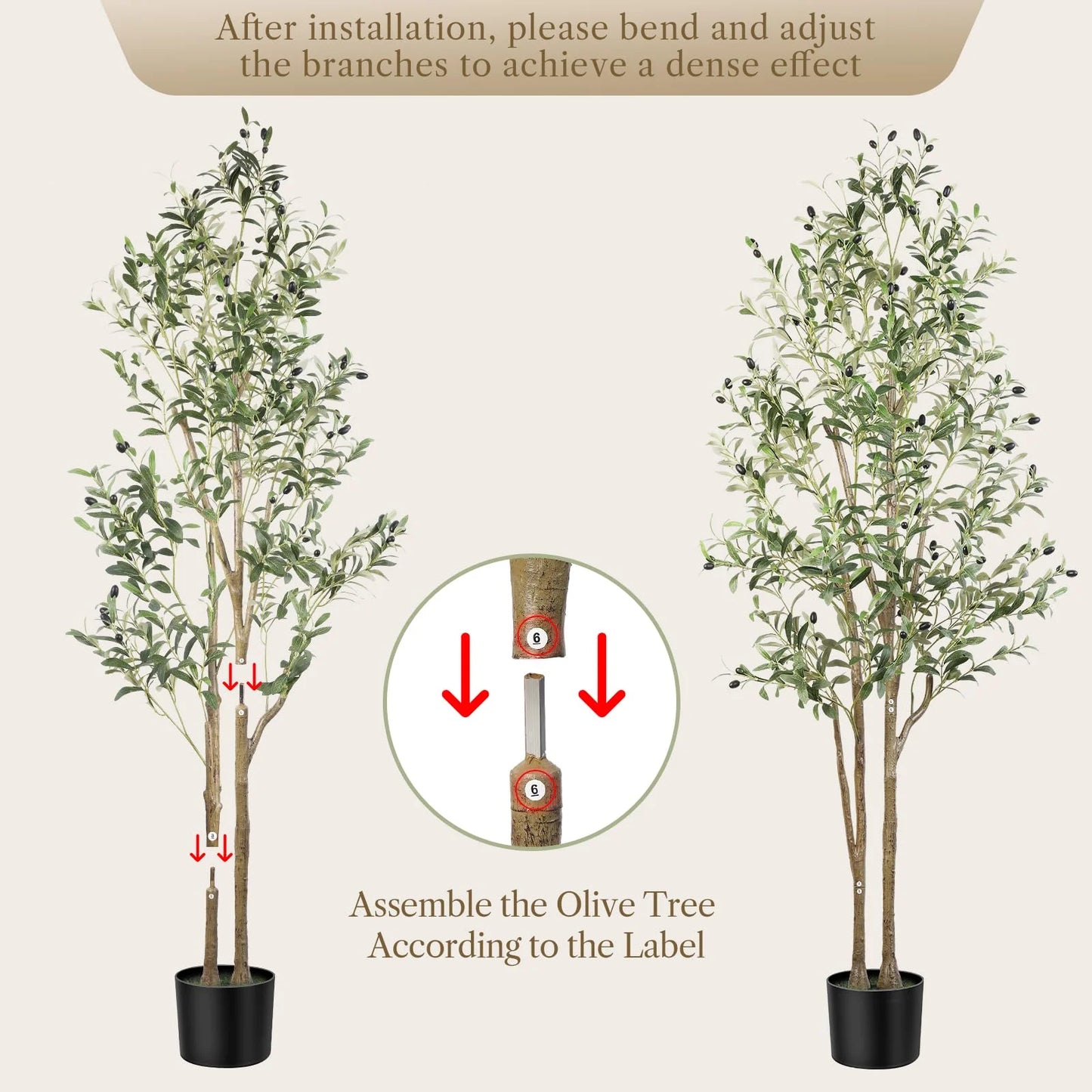 6FT Artificial Olive Tree Indoor, Silk Fake Potted Tree with Natural Wood Trunk & Lifelike Fruits, Faux Plant for Modern Home Office Living Room Floor Decor