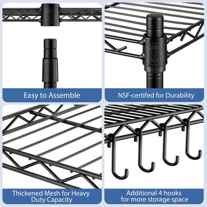 TrumanPick 6-Tier Wire Storage Shelving, Adjustable Garage Shelves, Wire Rack with Wheels,36"W x 18"D x 75"H, Black