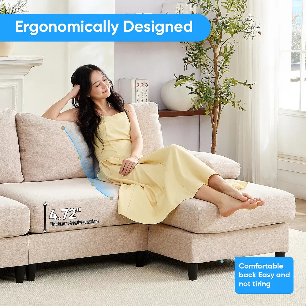 Mjkone U Shaped Sectional Sofa, 4-Seat Modular Sofa, Living Room Modern Couch with Chaise