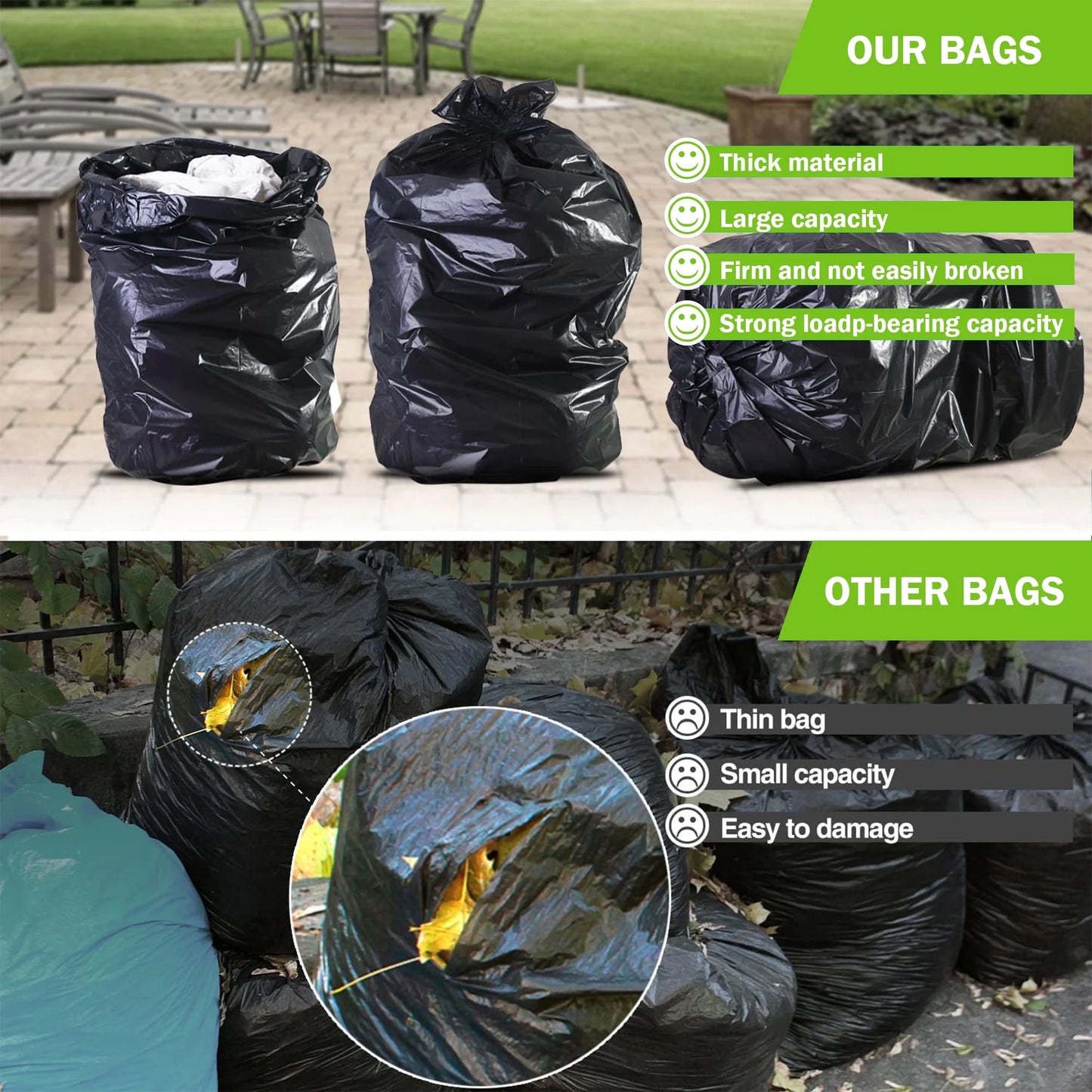 30-33 Gallon Trash Bags (75 Cout) ,32"x39" Black Garbage Bags ,Garbage Can Liners with Tying Ropes