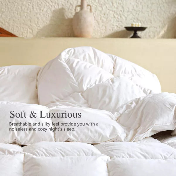 Inhand Goose Feather Down Fiber Comforter Queen Size - 100% White Cotton Duvet Insert - Hotel Luxury Hypoallergenic Bedding Comforter All Season