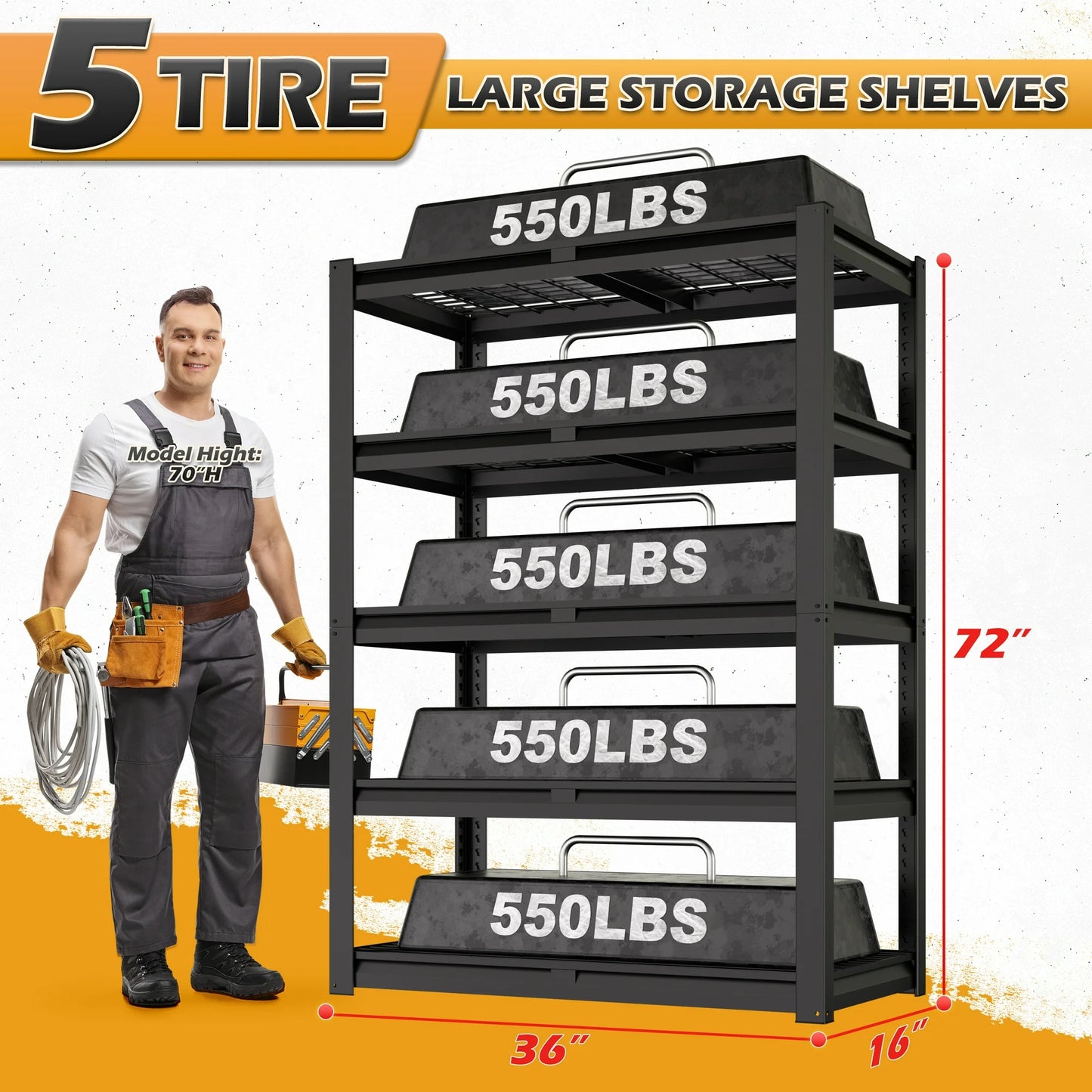 TrumanPick Storage Shelves 2750LBS Metal Wire Shelving Units Garage Storage Rack 36"W x 16"D x 72"H Heavy Duty Adjustable Industrial Shelving
