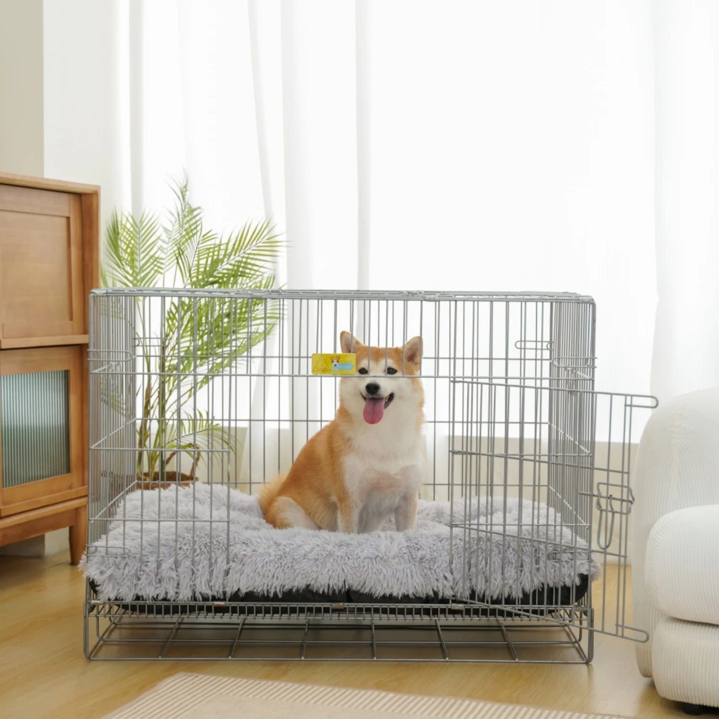 Katieovy Large Dog Bed, 40 x 26 inch Fluffy Plush Dog Cage Bed, Washable Dog Mat with Non-Slip Bottom for Large Dogs,Gray