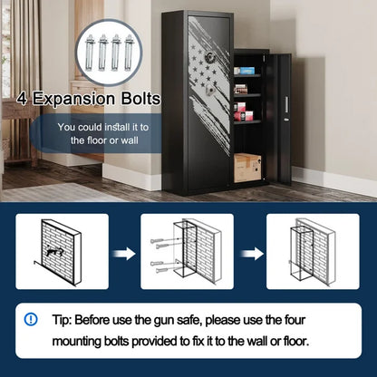 KAER 8 Gun Safe,Gun Safe for Rifles and Pistols,Large Gun Cabinet,Rifle Safe for Home, Gun Safes & Cabinets for Rifles and Shotguns and Handguns with Gun Locker ,Removable Shelf and Gun Rack