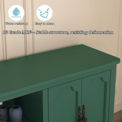 CBJCBJ 59" Mid-Century Storage Cabinet with Adjustable Shelves, Double-Layer Open Design for Living Room & Bedroom, Green