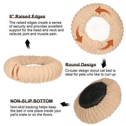 Katieovy Donut Dog Beds for Medium Dogs,Fluffy Calming Dog Beds with Non-Slip Bottomm,24 x 24 inch Washable Round Dog Cat Beds,Apricot