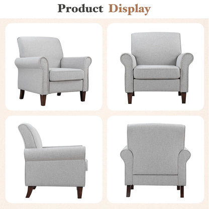 TrumanPick Linen Accent Chairs Upholstered Armchair with Nail-Head Trim Cozy Arm Chair for Living Room Bedroom,Gray