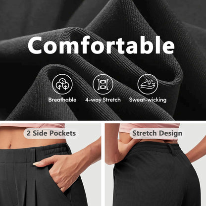 TEMOFON Womens Pants Casual Wide Leg Dress Pants Black Loose Lightweight Comfort Trousers Flowy Work Dress Pant L