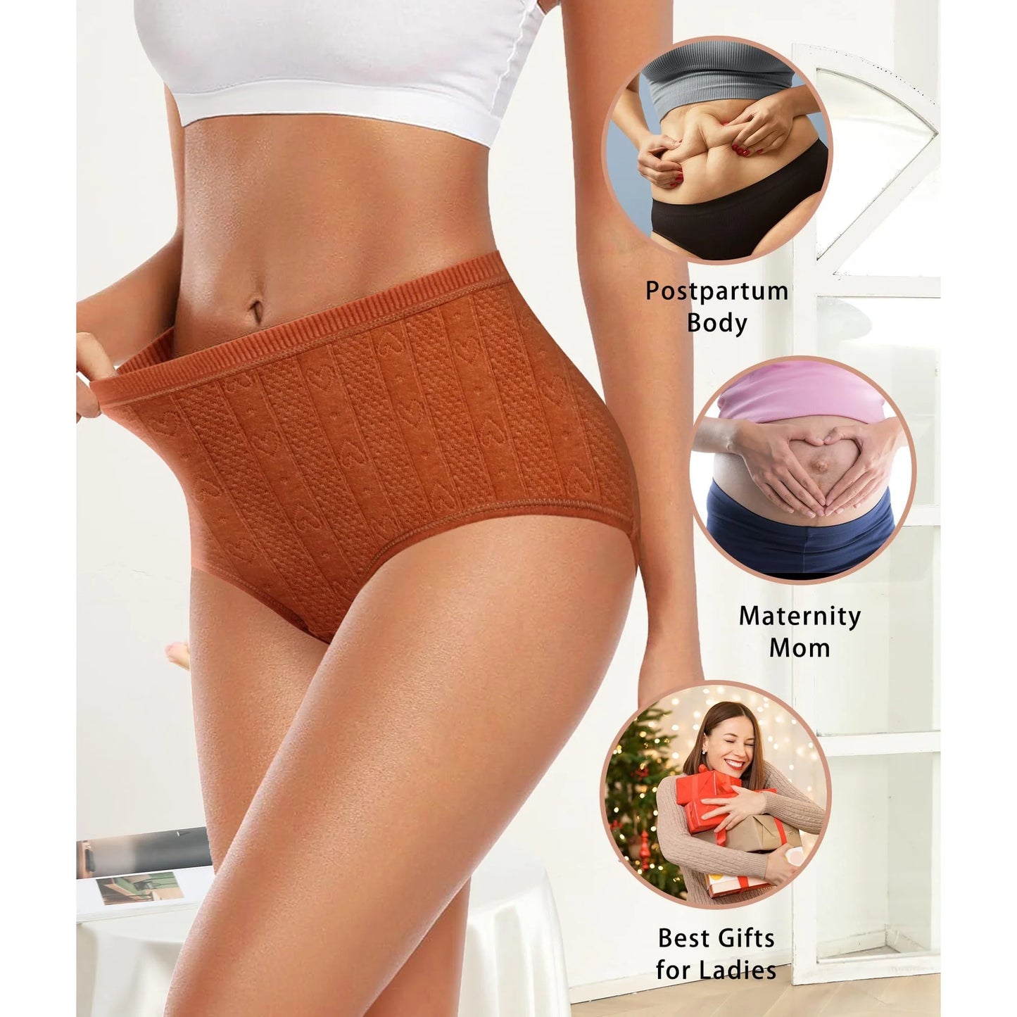 Womens High Waisted Underwear Cotton Panties Soft Stretch Breathable Comfy Full Coverage Briefs 6 Pack