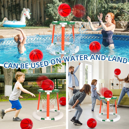 JoyStone Pool Basketball Toys, Floating Swimming Pool Basketball Hoop for Pool Games Poolside Water Basketball Hoop, 3 Balls and Pump