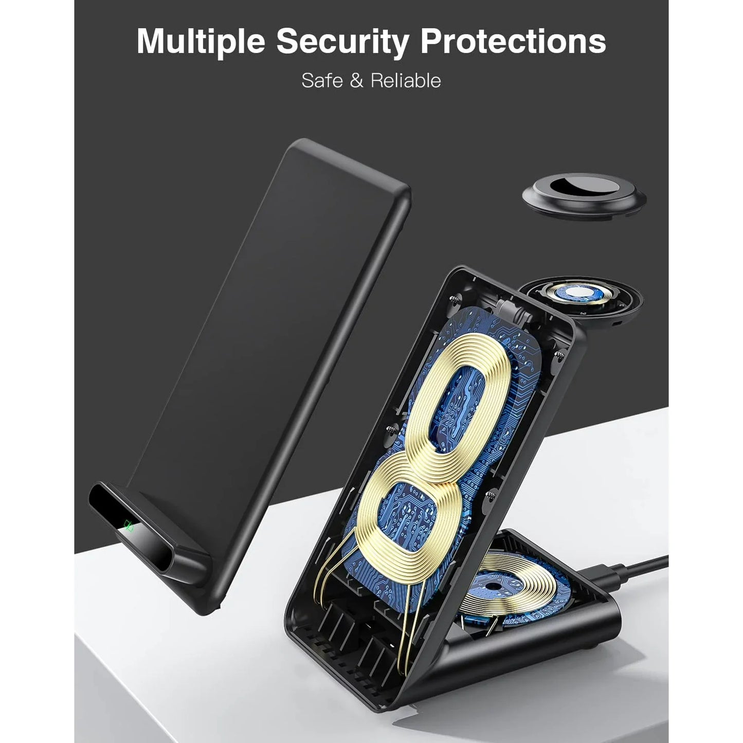 Wireless Charging Station,3 in 1 Wireless Charging Stand Made for Apple Watch Ultra 9 8 7 6 SE 5 4 3,Fast Wireless Charger Made for iPhone 15/Plus/Pro Max/14/13/12/11/X,for AirPods Pro(with Adapter)