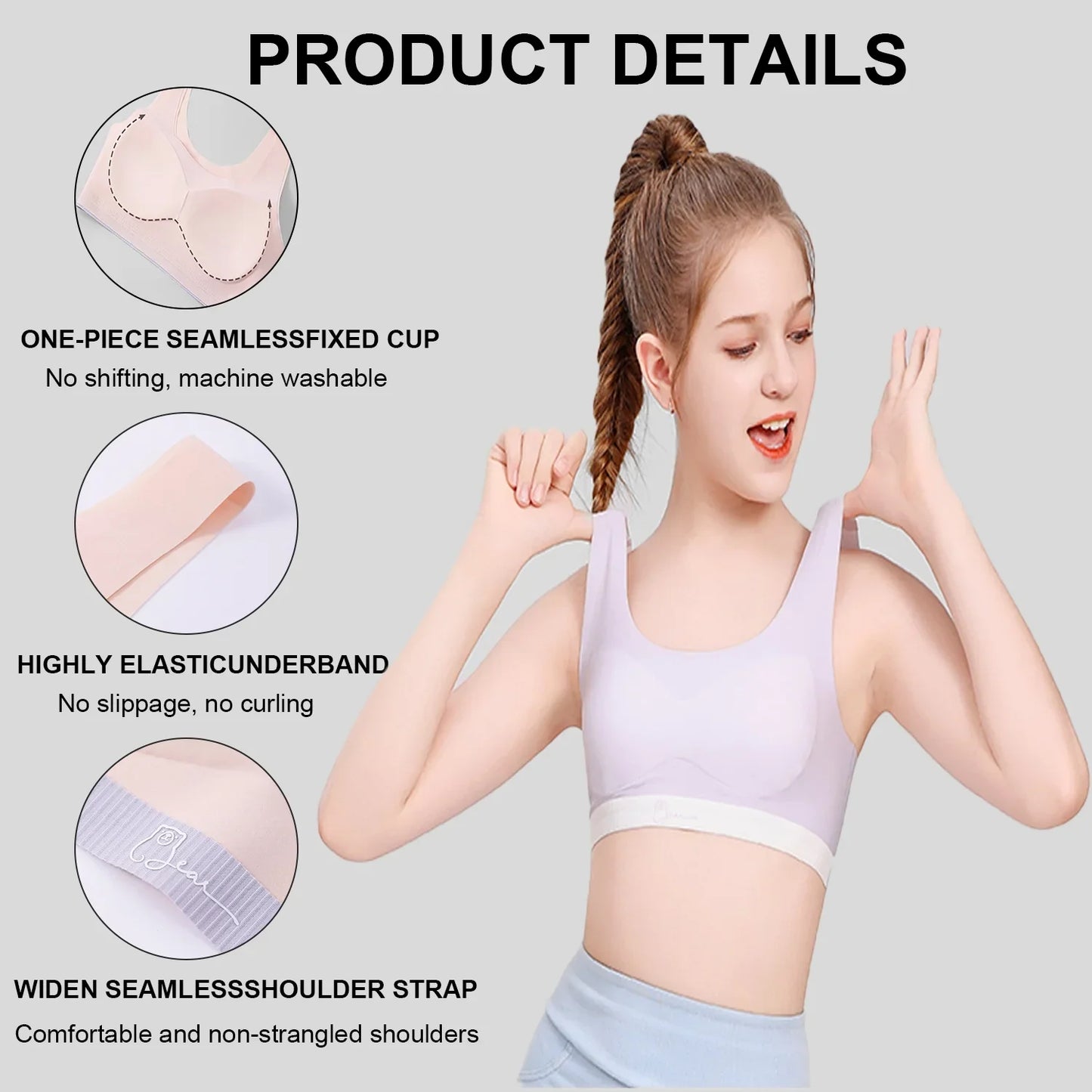 Seamless Training Bras W/ Lightweight Fixed Cups£¬Invisible Dig-Free Teen Bras for Girls 10-16 £¨4 Pack)