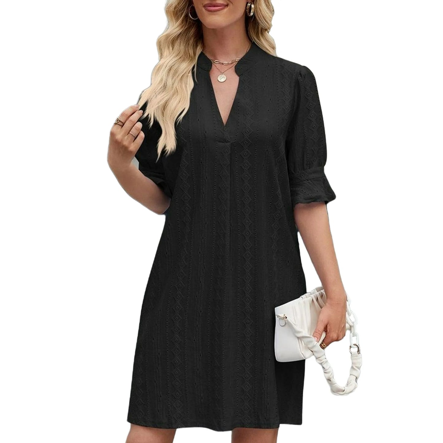 UVN Summer Dresses for Women Ruffle Short Sleeve Dress Casual V Neck T Shirt Dress