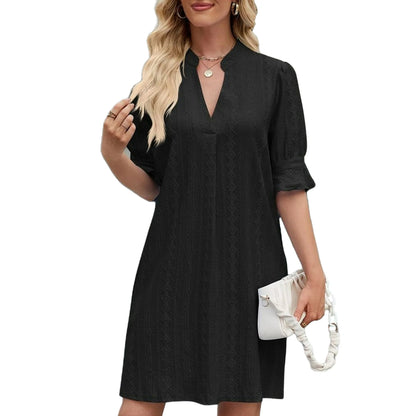 UVN Summer Dresses for Women Ruffle Short Sleeve Dress Casual V Neck T Shirt Dress